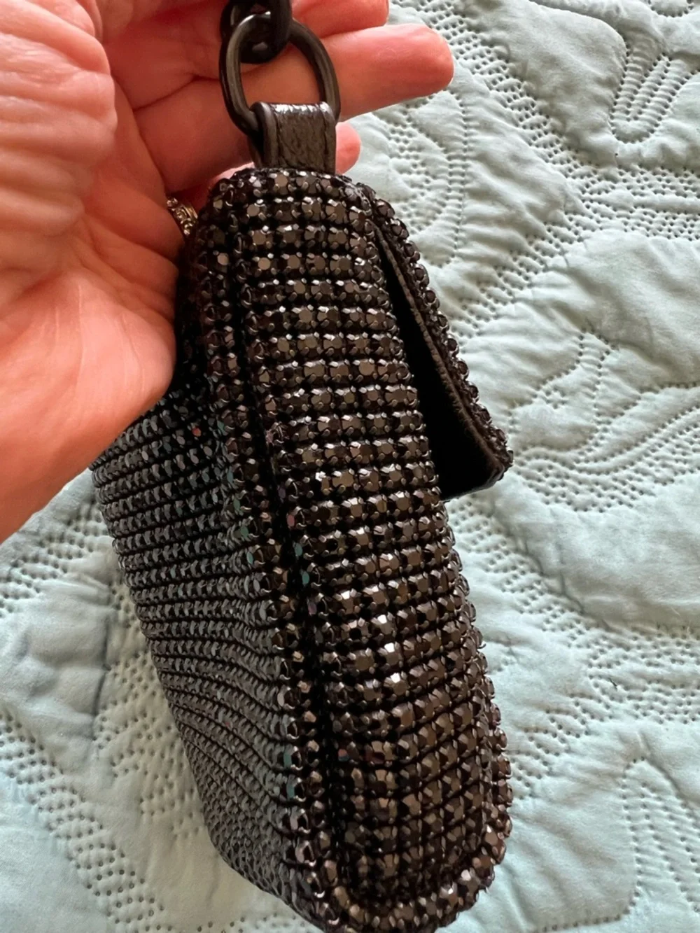Kurt Geiger Party Shoulder Bag Mesh Black Crystals with Chain Strap. EUC - Picture 6 of 8